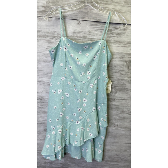 Altar'd State Dress M Womens Blue Floral Sleeveless Adjustable Strap Short Zip - Picture 1 of 12